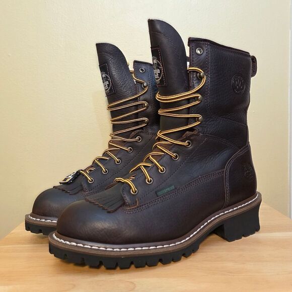 Georgia Steel Toe Waterproof Logger Boots 8" Brown G7313 Men's Size 9 - Picture 3 of 9